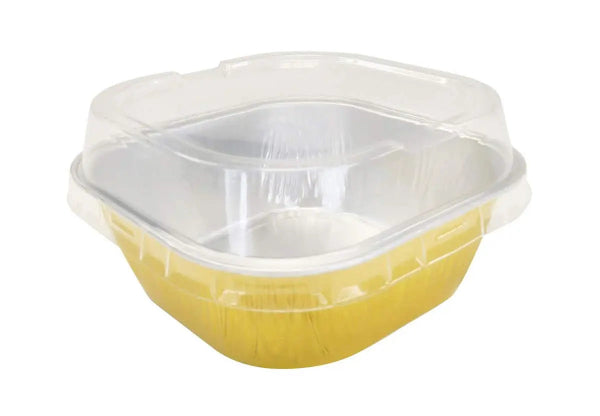 4" Square Colored Aluminum Foil Dessert Pan with Snap-On Plastic Lid   #A6P KitchenDance