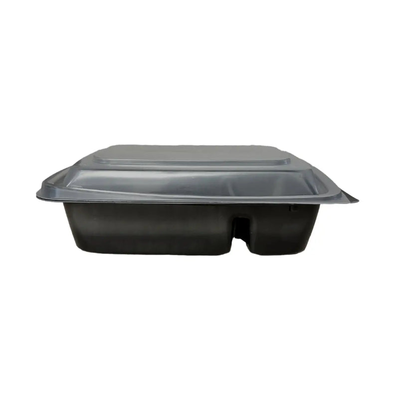Cruiser® Ware 10.3″ X 7.2″ Black 32 oz. MFPP 2 Compartment Entrée Base w/ Lid Combo - #10322C-WL D&W Fine Pack