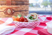 1/2 lb compostable food tray with filled with food truck food