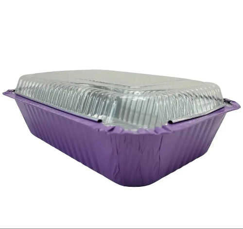 Colored 1½ lb. Shallow Foil Oblong Pan with Plastic Lid #6417P KitchenDance
