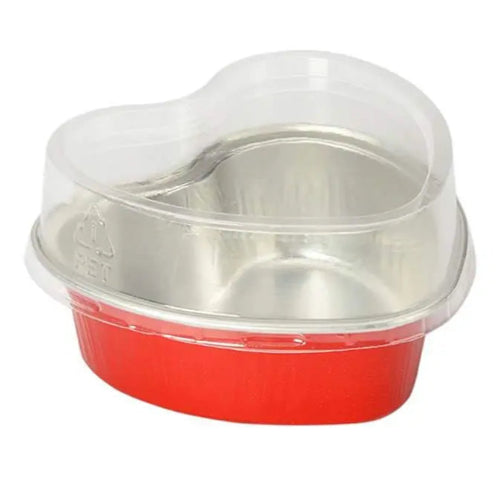 Disposable Mini Heart Shaped Foil Pan with Plastic Lid   #3055P KitchenDance
