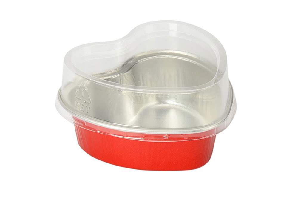 Disposable Mini Heart Shaped Foil Pan with Plastic Lid   #3055P