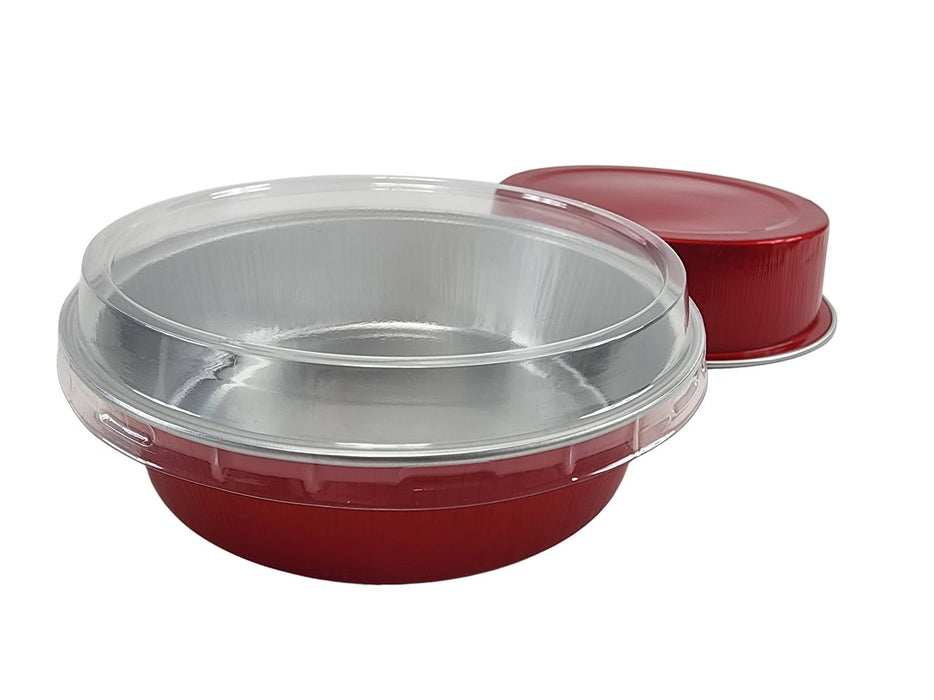 8 oz. Smooth wall Disposable Round Foil Pan with Snap-on Plastic Lid  #A42P